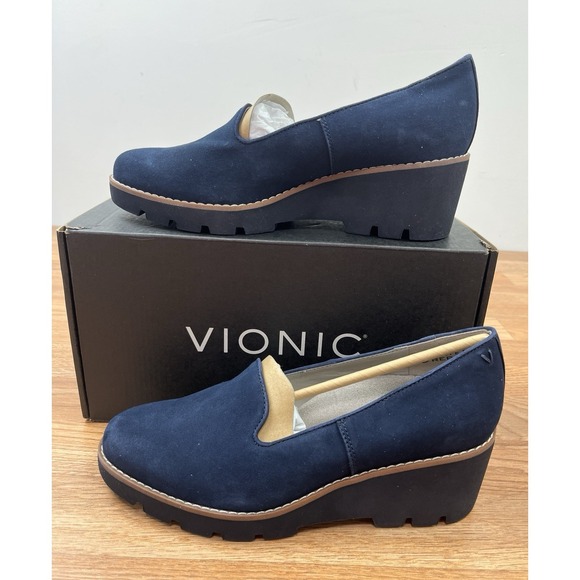 Vionic Shoes - Vionic Willa Wedge Navy Blue Suede Women's Size 8.5 WIDE NEW